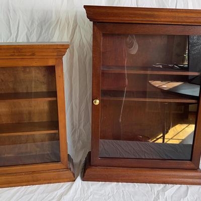 Pair of Wooden Hanging Shelves with Glass Doors