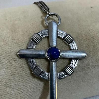 Celtic Robin Of Locksley Lapis Lazuli Pewter Pendant Cross Necklace