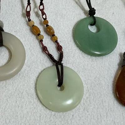 Jade, Stone & Sea Glass Pendants, 5 Pcs