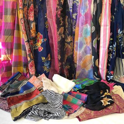 Vintage Scarf Collection, Silk, Chiffon And More, 25pcs 