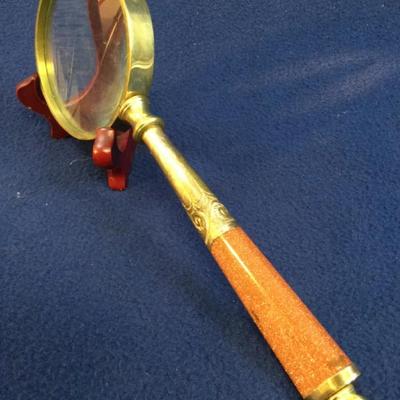 Magnifying Glass Ornate Brass Goldstone