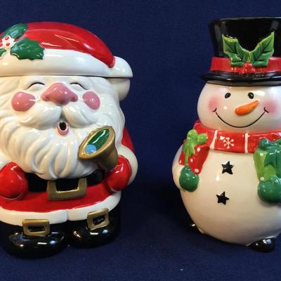 Two Vintage Christmas Cookie Jars Santa & Snowman(4pcs)