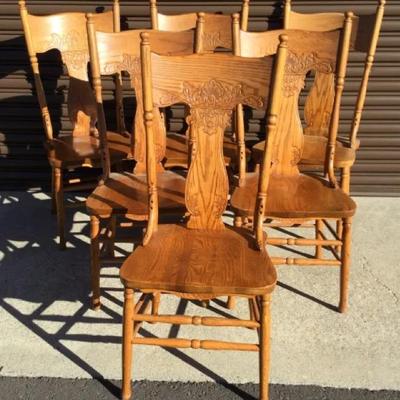Amish Pressback Oak Wood Side Dining Chairs, 6 Pcs
