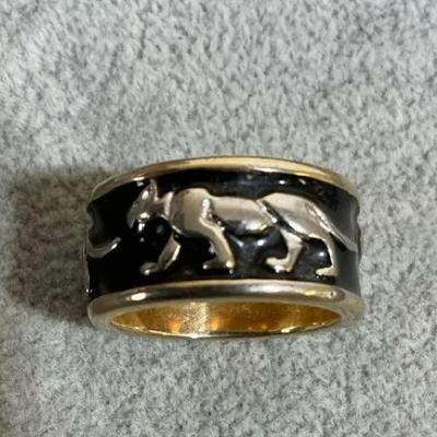 18K Gold Electroplated Black Enamel Panther Ring