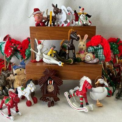 Painted Wood Animal Theme Christmas Ornaments,  35 Plus Pcs