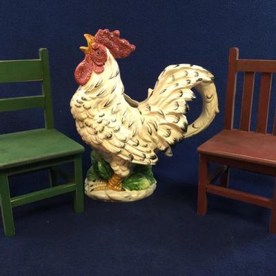 Tender Heart Treasures, Ceramic Rooster Pitcher & Two Chairs (3pcs)
