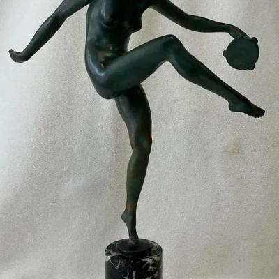 Dancer With Tambourine By Pierre Laurel Bronze Tabletop Statuette