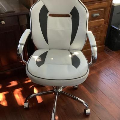 $35 white faux leather office chair 39"H 19"W 17"depth
