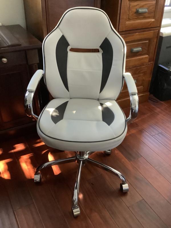 Sale Photo Thumbnail #194: $35 white faux leather office chair 39"H 19"W 17"depth