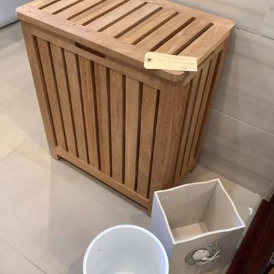 SOLD $38 Teak Hamper 24"H 21"W 13"depth