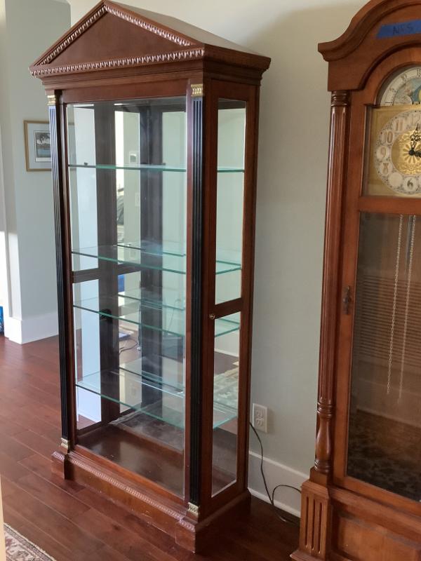 Sale Photo Thumbnail #72: $325 Display cabinet, 4 glass shelves and base with key 82"H 35"W 13" depth