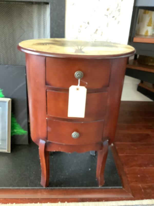Sale Photo Thumbnail #41: $45 West Indies map and palm oval table with 3 drawers 27"H 19"W 16"depth