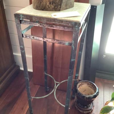 $58 metal with marble top plant stand 32"H 12" x 12"