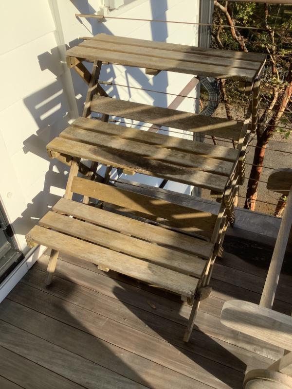 Sale Photo Thumbnail #131: $39 teak 3-tier plant stand 30"H 24"W 24"depth