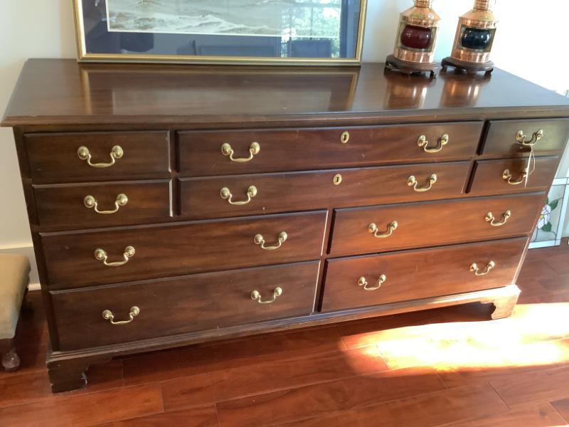 Sale Photo Thumbnail #166: $350 Henkel-Harris Mahogany dresser dovetail 10 drawers 34"H 66"W 20"depth