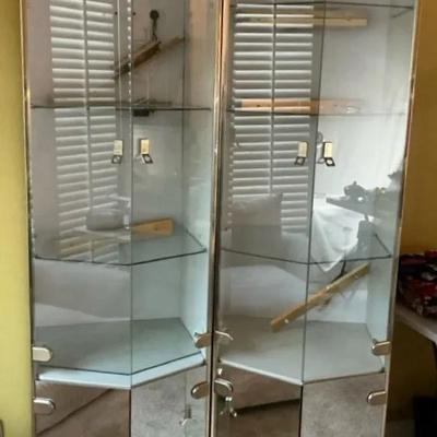 Glass And Mirror Lighted Display Cabinets Circa 1980s, Pair