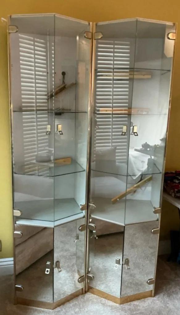 Glass And Mirror Lighted Display Cabinets Circa 1980s, Pair