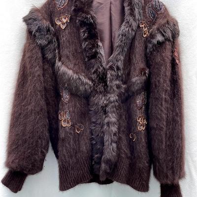 Vintage Fur Cardigan Sweater, Womens