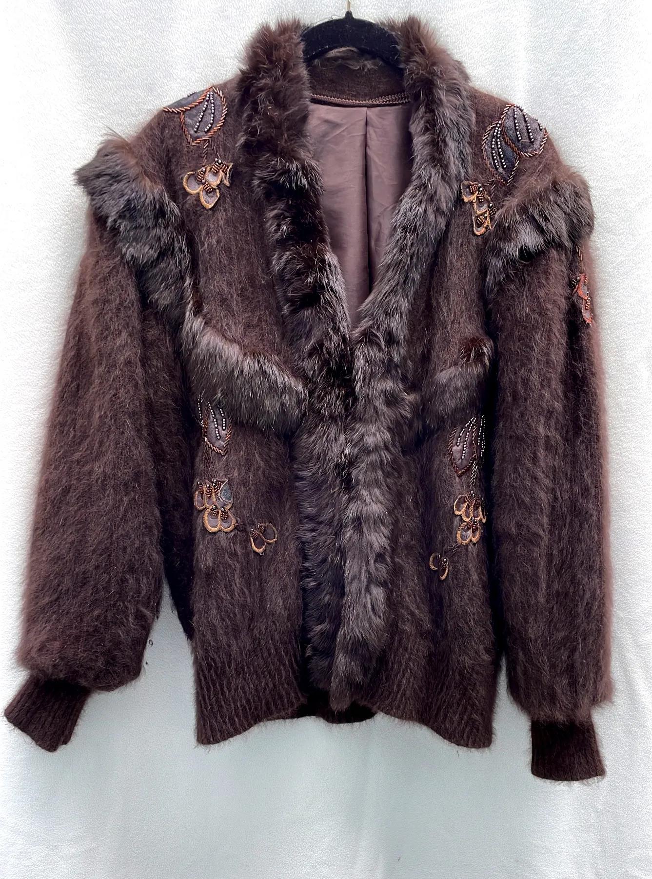 Vintage Fur Cardigan Sweater, Womens