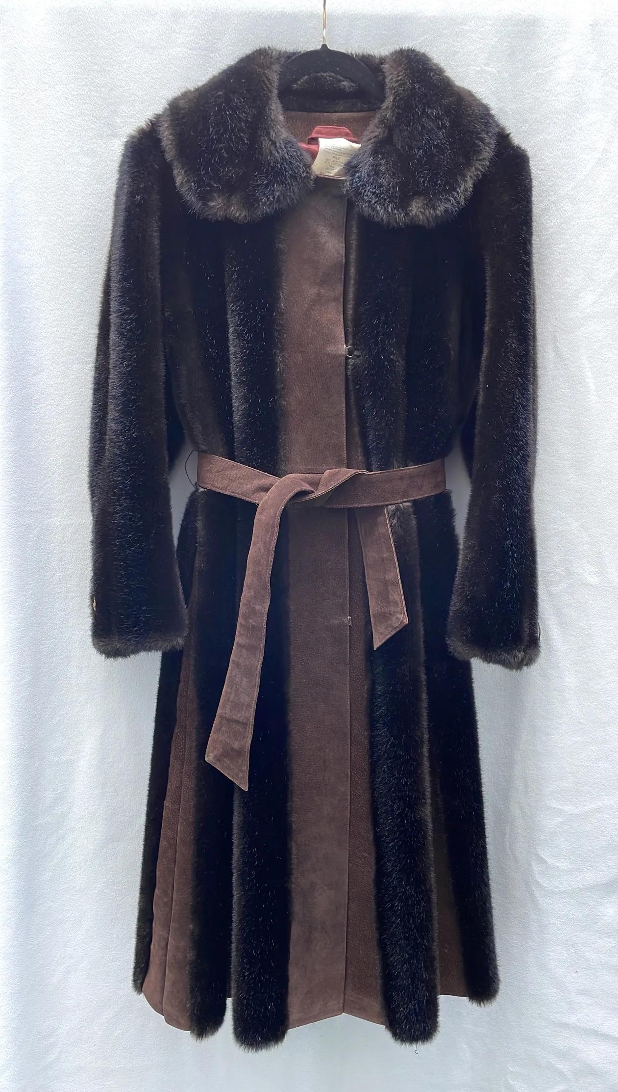 Vintage Faux Fur Suede Leather Coat, Rosewin Tissavel France 
