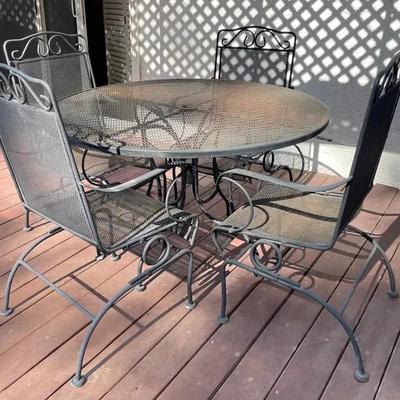 Metal Patio Dining Table And Rocking Armchairs, 5pcs