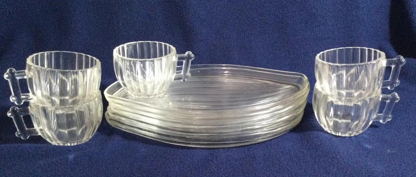 Jeanette Glass Company “National” Pattern Plate & Cup Set 9 Pc.