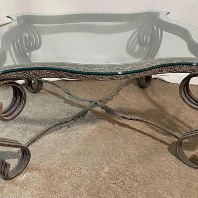 Ornate Glass And Metal Coffee Table 