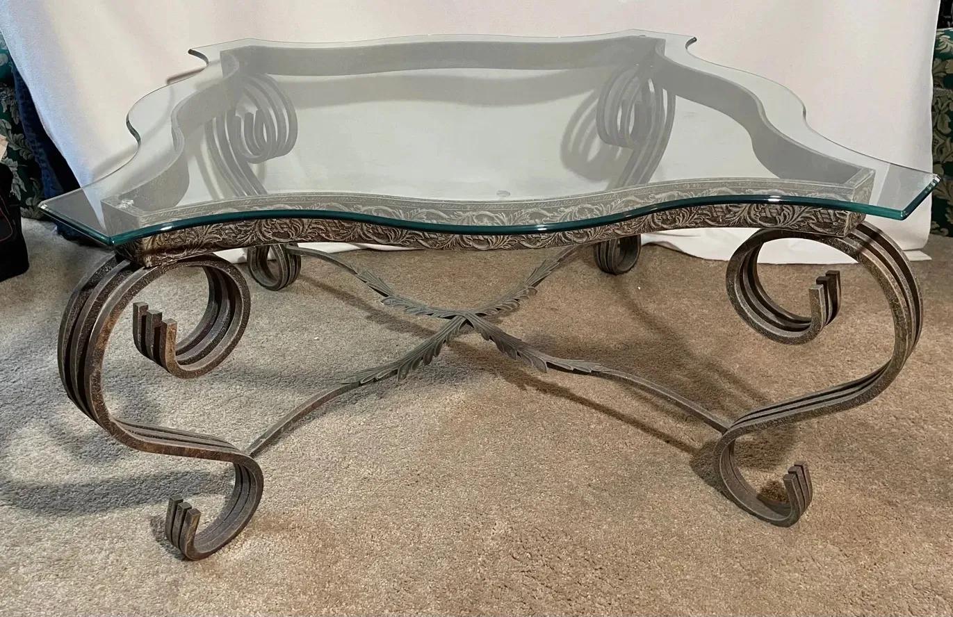 Ornate Glass And Metal Coffee Table 