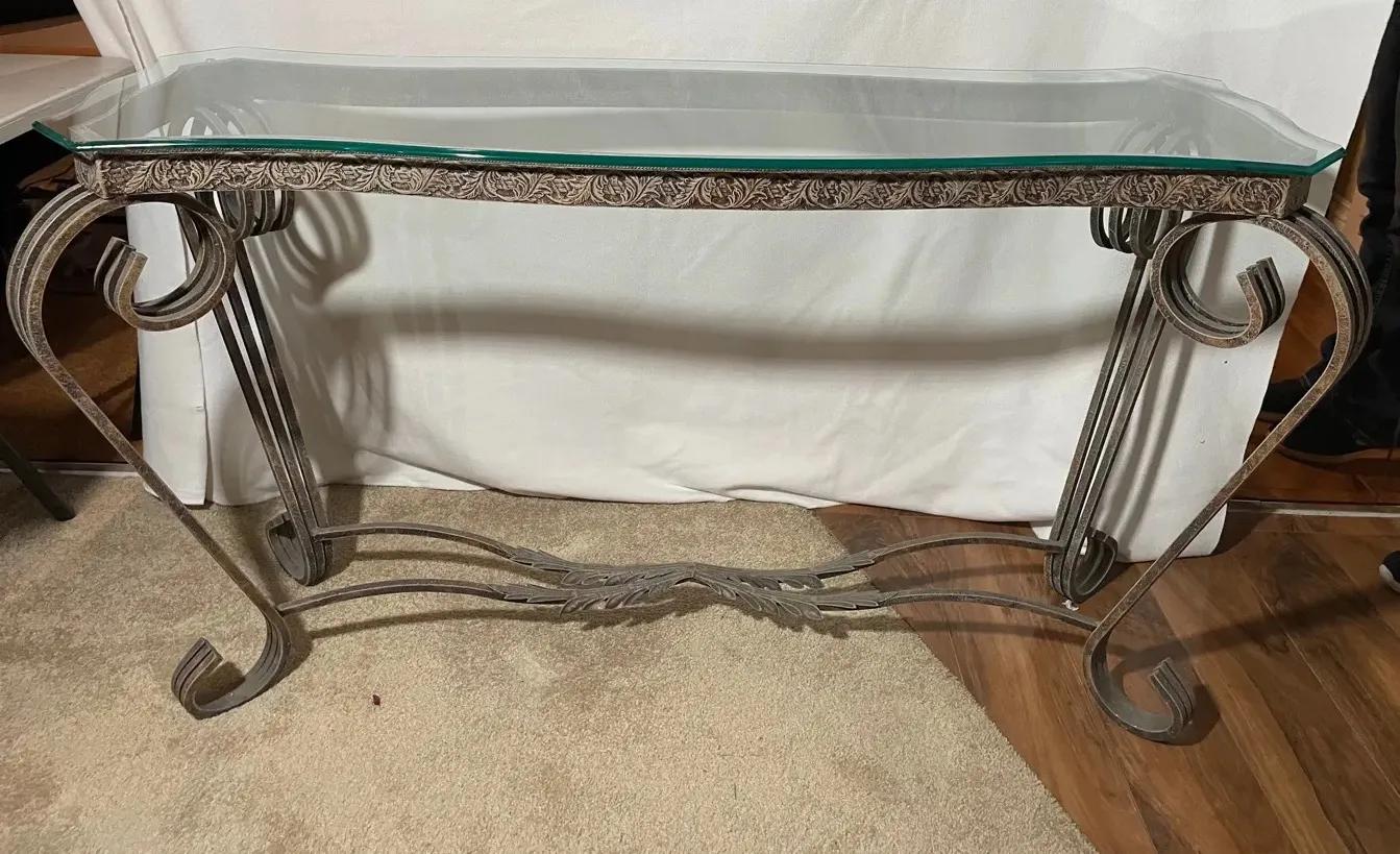 Ornate Glass And Metal Console Table