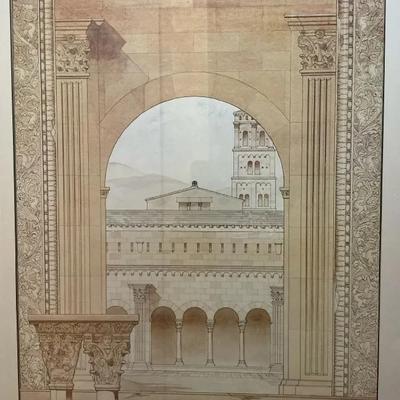 A Romanesque Cloister, Lithograph On Paper