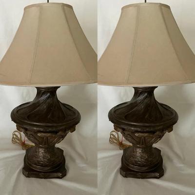 Ceramic Leaf Pattern Table Lamps, Pair