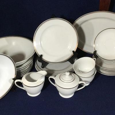 Gold Gilded Band Porcelain China Set, 23 Pcs