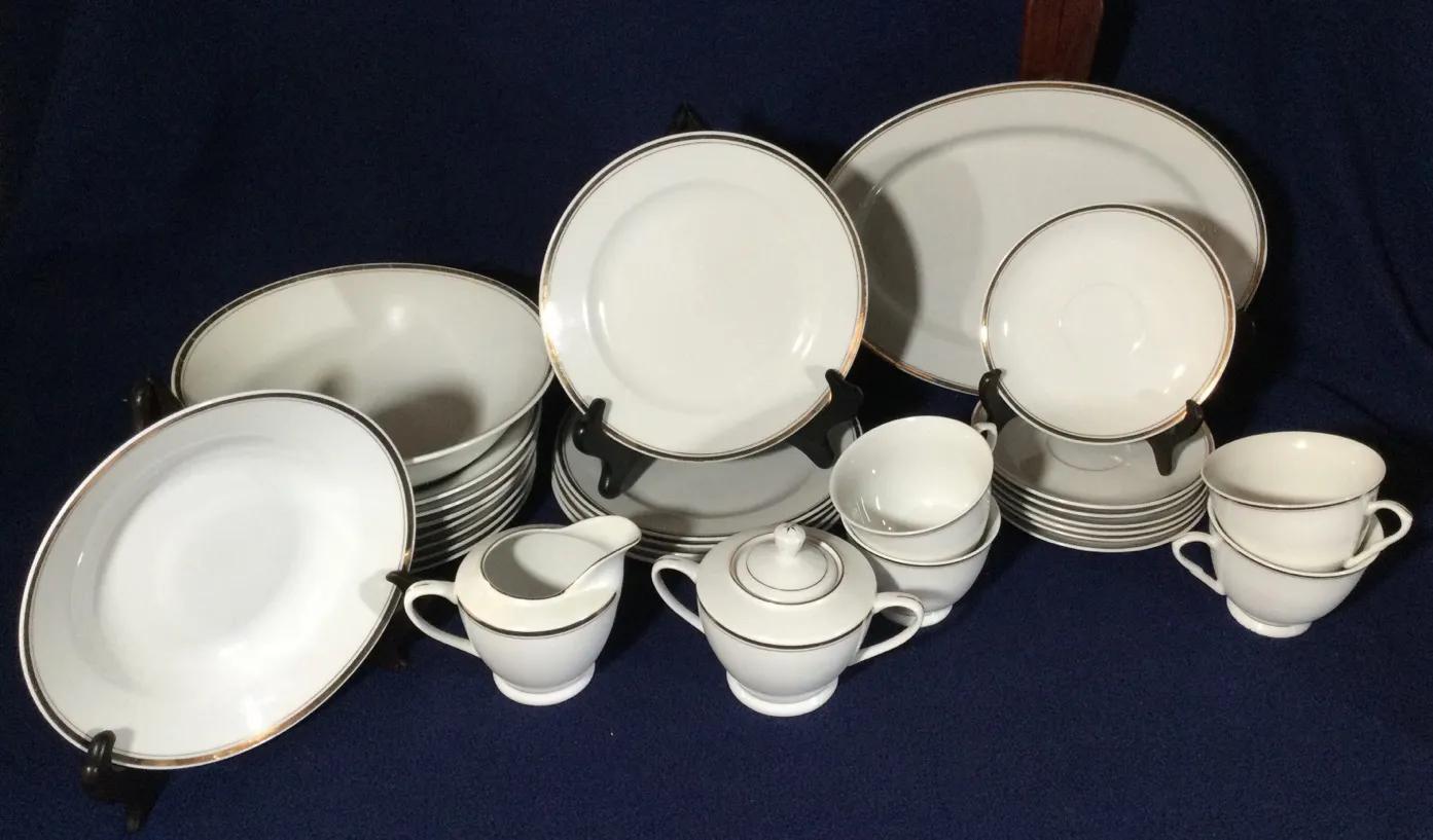 Gold Gilded Band Porcelain China Set, 23 Pcs