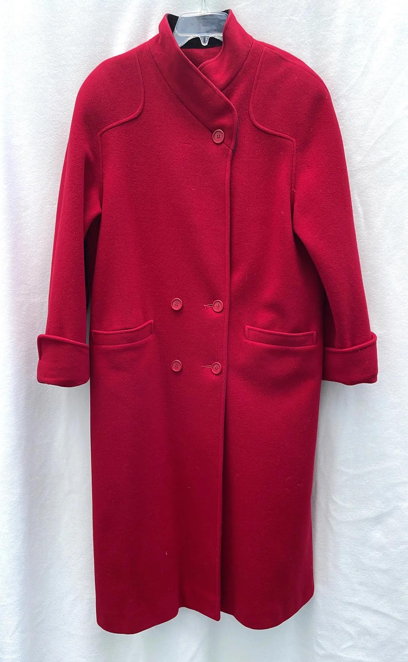 Luba Red Wool Long Holiday Coat, Vintage 