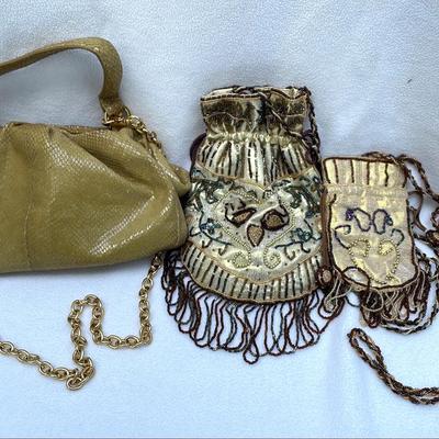 Beaded Fringe Purse Pouches And Snakeskin Like Leather Handbag By Alfani