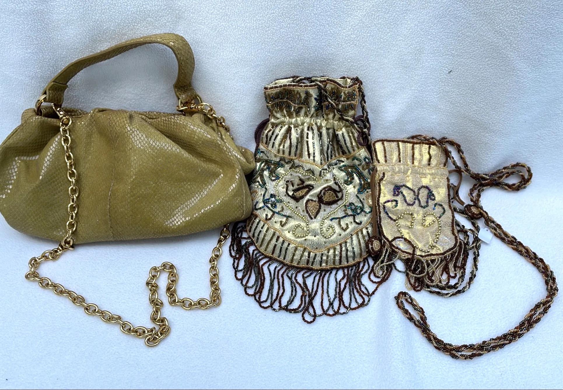 Beaded Fringe Purse Pouches And Snakeskin Like Leather Handbag By Alfani