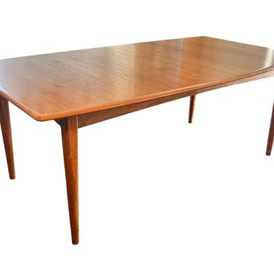 Leo Spivack Mid-Century Modern Teak Extension Dining Table with Self-Storing Leaves- 79x42x29”