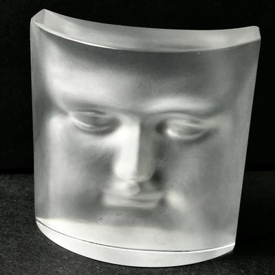 Daum Crystal Roy Adzak Signed “David” Frosted Crystal Face Paperweight - 3” H 