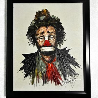 Louis Spiegel Clown Painting, Framed 8.5”x22.5”