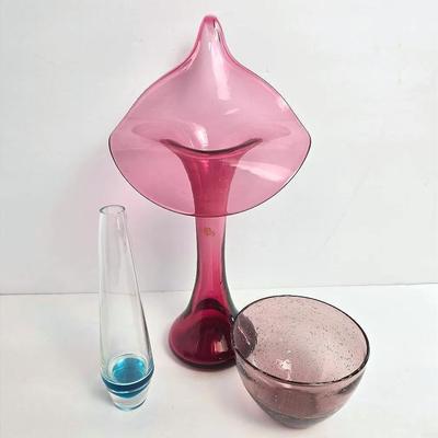 Pilgrim Glass Cranberry Jack in the Pulpit Vase 13", Holmegaard Solifleur Vase 7" & More
