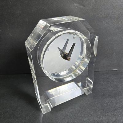 Vintage Mirrored Face Lucite Table Clock - 5x2x7"