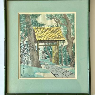 Tokuriki Tomikichiro Pencil Signed Japanese Woodblock Print “Kyouan Roji” - 17X15” 