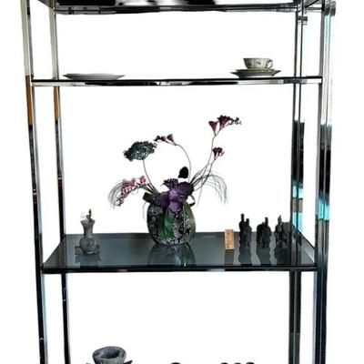 Mid-Century Modern Chrome & Smoked Glass Etagere Shelf Unit (2 of 2) - 35”x16x74”