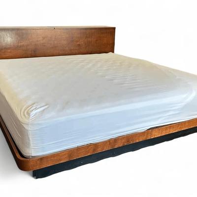 Mid Century Modern Walnut King Platform Bed with Storage Headboard
