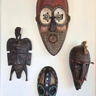 Hand-Carved Wood & Beaded African Masks - 11x6" - 18x10"