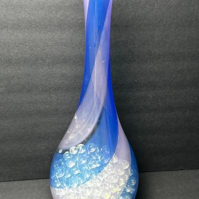 Art Glass Vase in Blue and Opalescent Swirl - 16.5” H