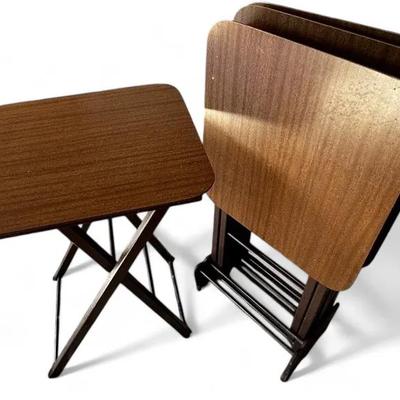 Mid Century Artex Folding Table Set (4) with Stand