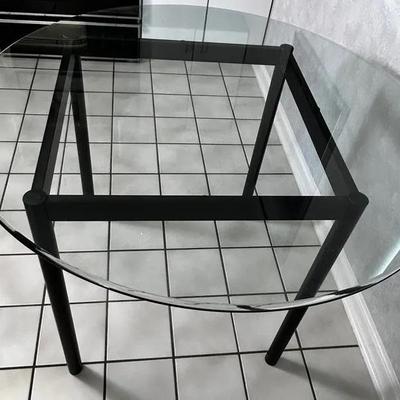 Modern Round Glass Top Dining Table with Black Metal Base - 42x29.5”