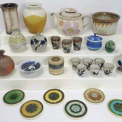 Vintage Ceramic Vases, Sake Set, Teapot & Moret