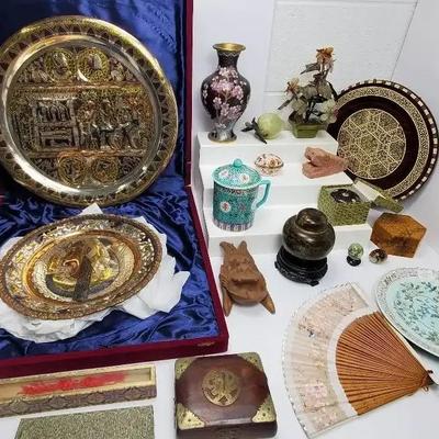 Global Decor: Cloisonne Vase & Jar, Egyptian Motif Metal Plates & More
